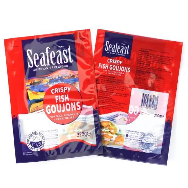 Custom Printed Vacuum Fish Chicken Frozen Food Packaging 3 Side Seal Plastic