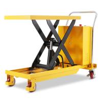 Buy cheap Yellow Hydraulic Lifter Trolley 500kg 0.9m Semi Electric Scissor Lift Trolley product