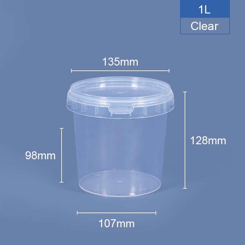 Water 900ml 1L 2L ISO9001SGS Clear Plastic Bucket With Lid for Nuts Yogurt Candy Jam