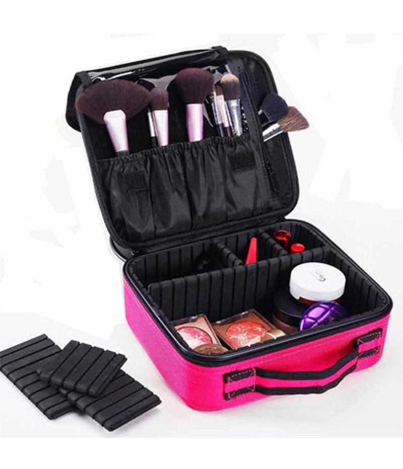 Lady Professional Cosmetic Organizer Mesh Leather Beauty Travel Cosmetic Case