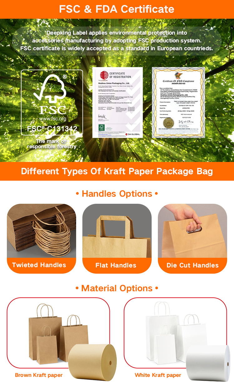 OEM ODM Brown Kraft Fast Food Storage Paper Bag For Restaurant Takeaway