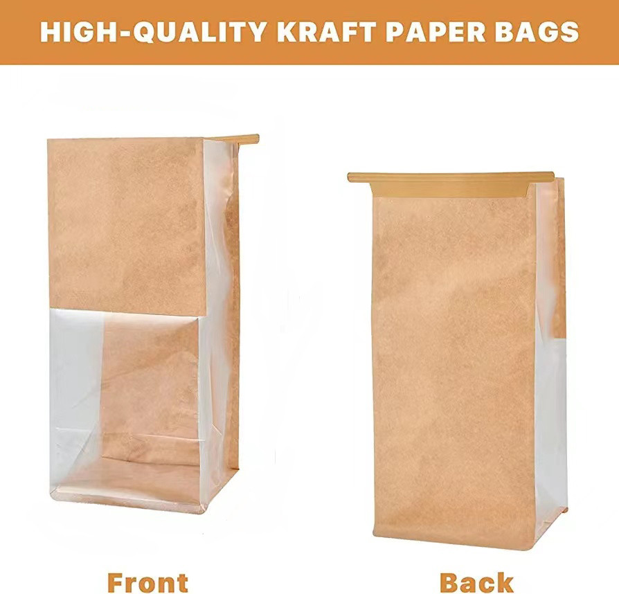 No Odor Thick Brown Bakery Bags with Window Paper Bread Bags Kraft Paper Bags with Window