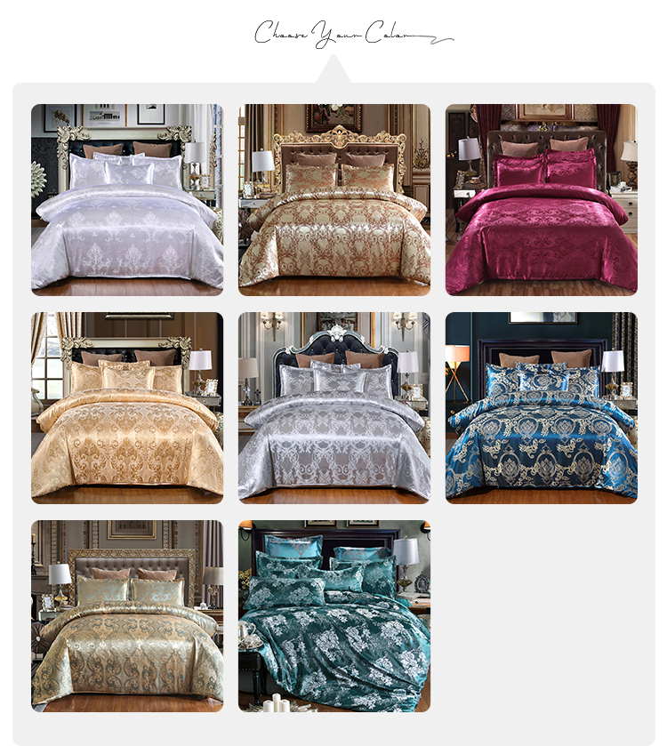 Oeko-tex Certified Europe Style Jacquard Satin Silk Comforter Sets for Hotel Bedding
