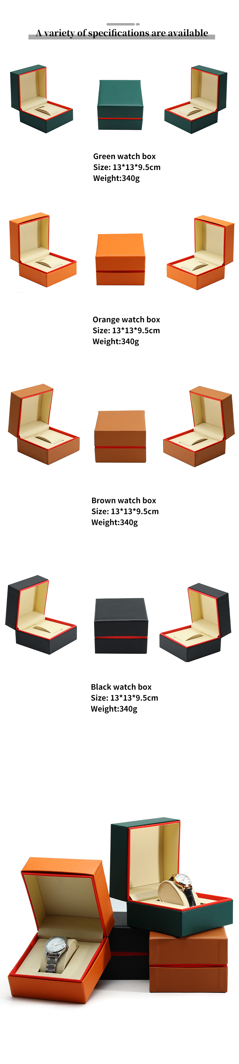 Luxurious Dust-Proof PU Leather Watch Case with Red Internal Surrounding Edge