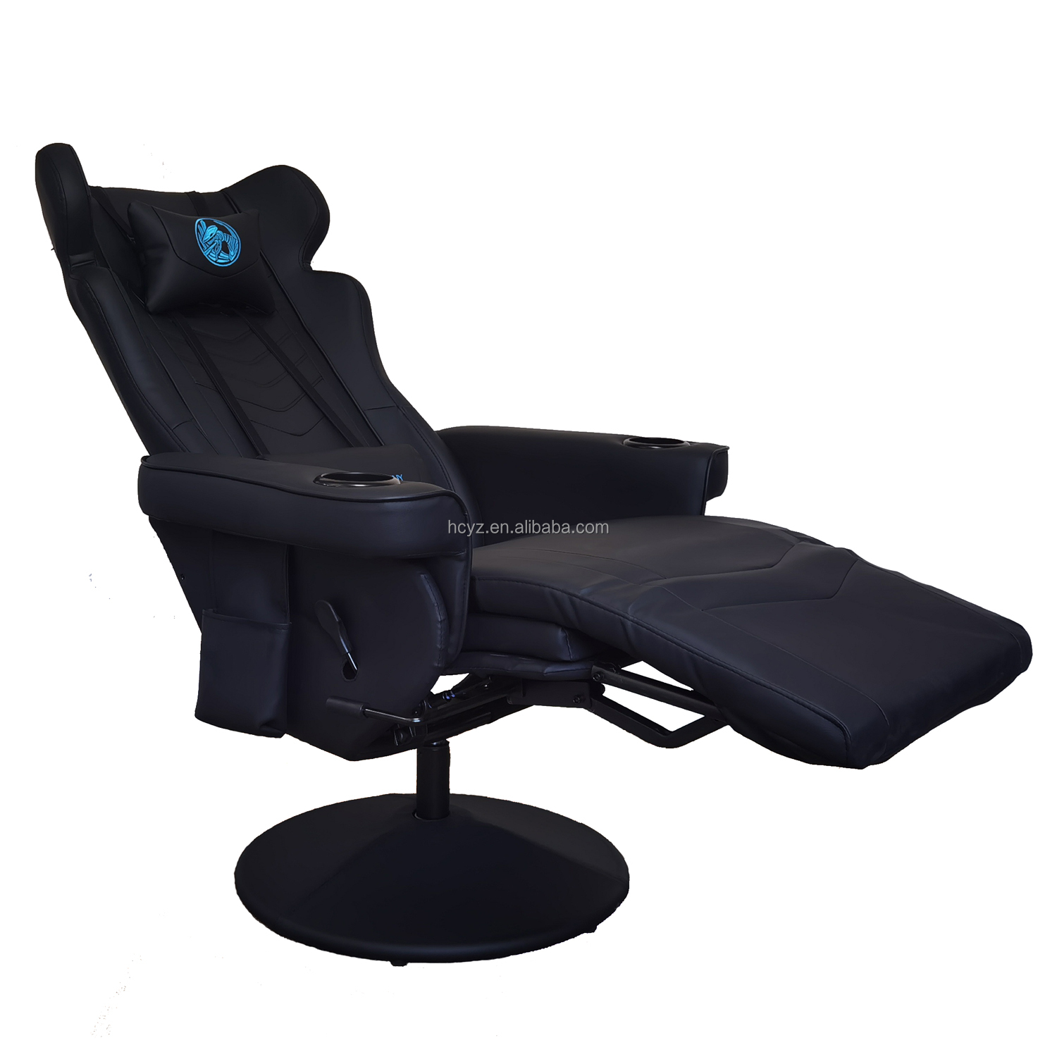 Black Racing Style PU Leather Office Gaming Sofa With Footrest 50*80*110cm for Gaming Room