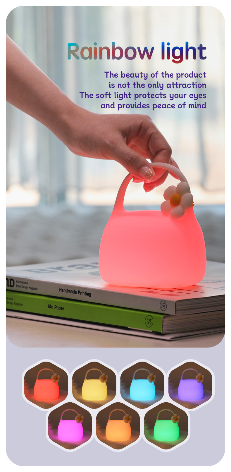 Modern Cute Portable Lamp Warm White LED Table Lamp for Bedroom USB Rechargeable Silicone Material