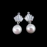 Anniversary 925 Silver Jewelry Earrings White Zircon And Fresh Water Pearl Heart