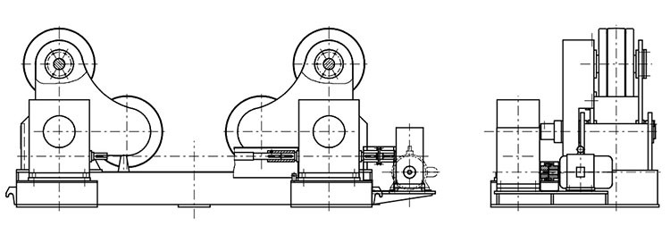 12,000 lbs Constant Center Line Vessel Tank Turning Rollers For Thin Wall Vessels
