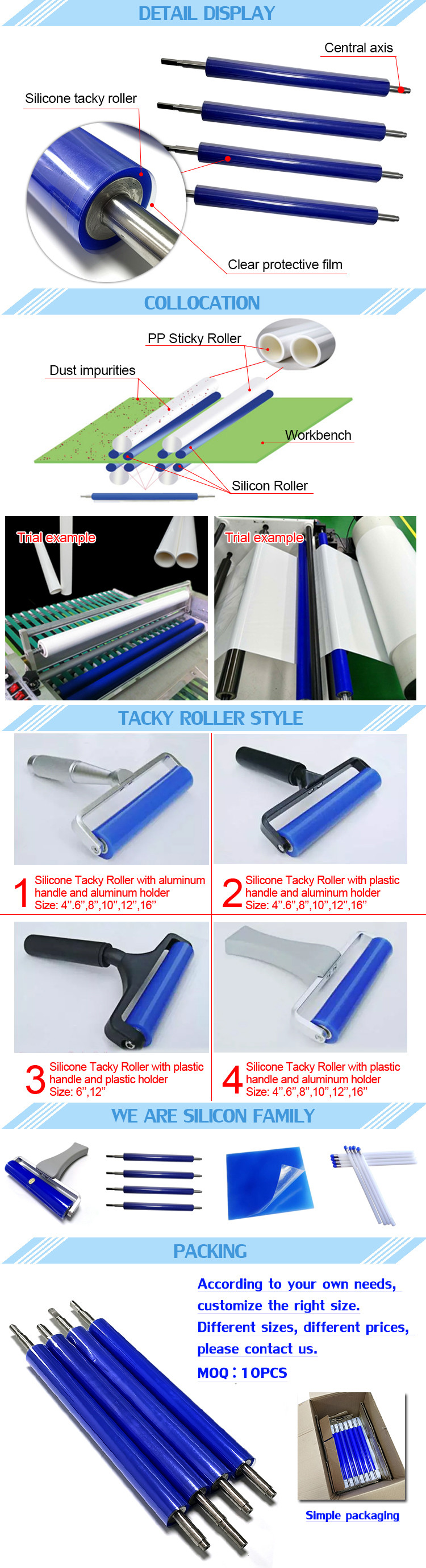 Blue Reusable Silicone Cleanroom Tacky Roller For SMT Machine
