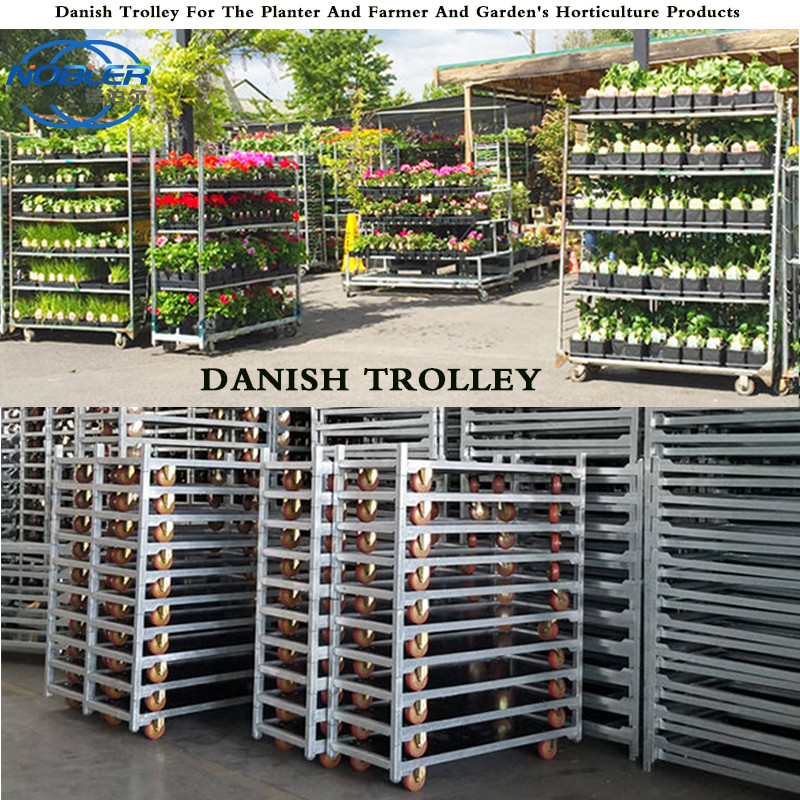 Danish Flower Trolley Galvanized Cc Container Plywood Flower Cart