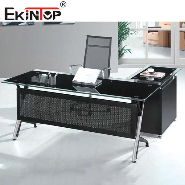 Buy cheap Commercial Furniture Black Glass Desk With Metal Legs Customized from wholesalers