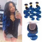 Pre-Colored Brazilian Body Wave Human Hair Bundles With Closure Ombre Color 1B