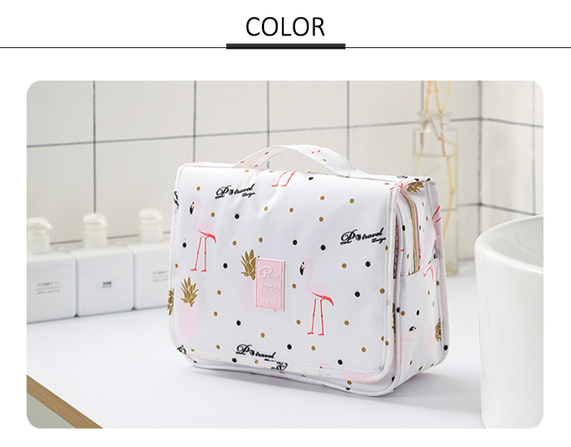 Flamingo Printed Portable Hanging Travel Makeup Bag