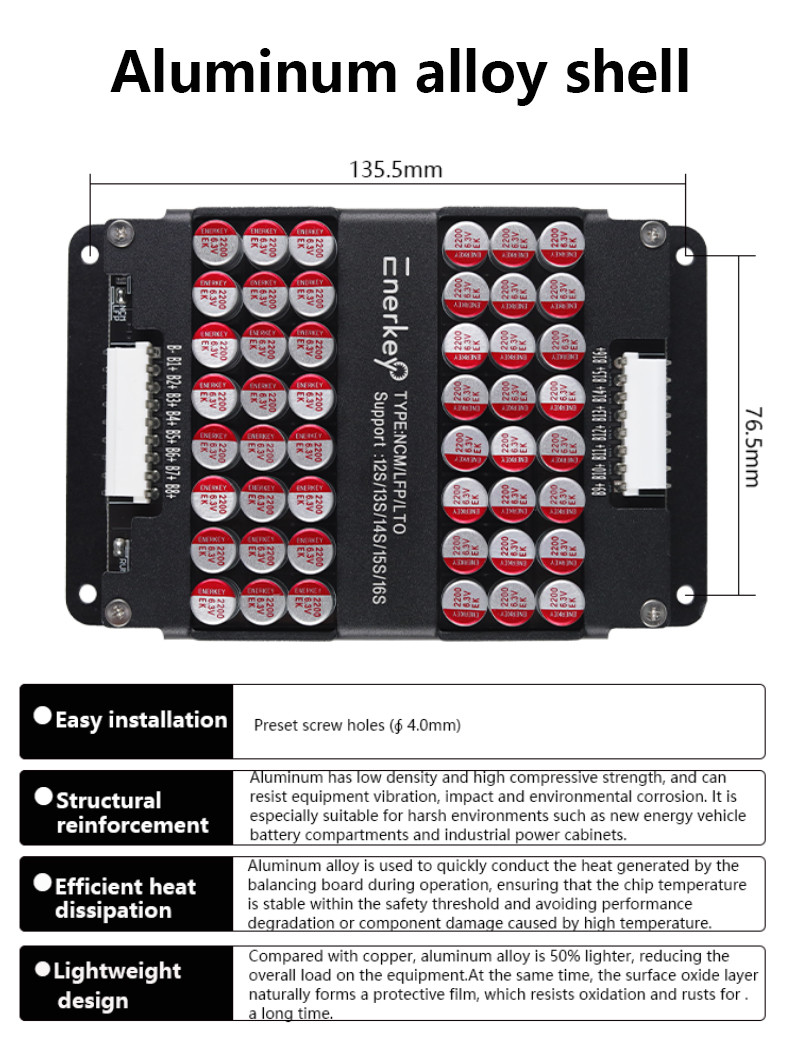 Enerkey 12S to 16S 5A Hardware Active Balancer with Aluminum Alloy Shell for Battery Group balancer 12S 13S 14S 15S 16S