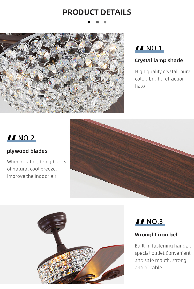 5 Blades 65W Dining Room Ceiling Fan Light Iron Blade Fan 52Inch