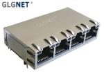 4 Ports Ganged Rj45 POE Magjack 10/100/1000 Base -T Tab Up RJ45 Jack With LED