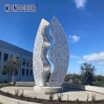 Large outdoor square shaped LED wave hollow geometric stainless steel sculpture
