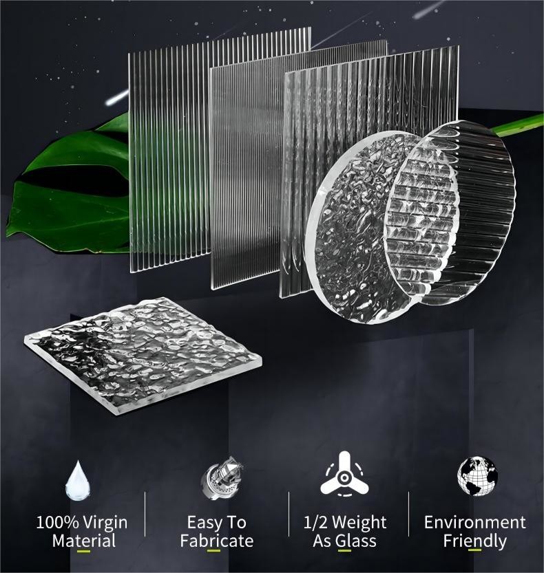 Decorative Lridescent Colored Texture Acrylic Sheet Fluted Clear Textured Acrylic Sheet