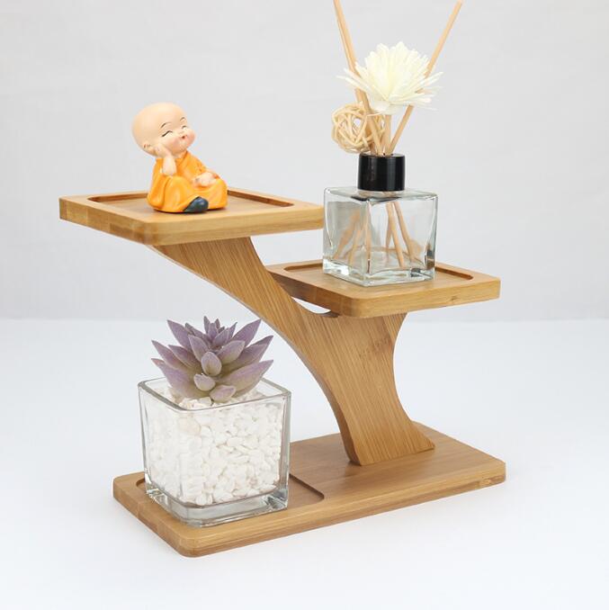 Customize Bamboo Shelves 3-Layer Wooden Layered Tray Table Multifunctional Wood Storage Rack for Home and Office