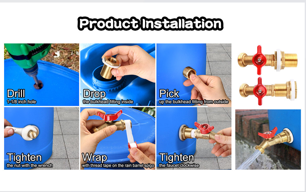 CNC Brass Rain Barrel Spigot Kit 1/2 Inch With Bulkhead Fittings
