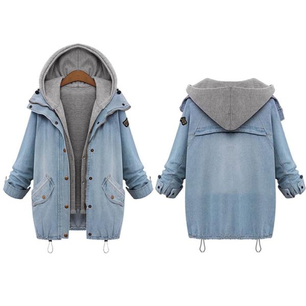 Buy cheap Cheap Plus size drawstring twinest hooded outwear denim coat for women from wholesalers