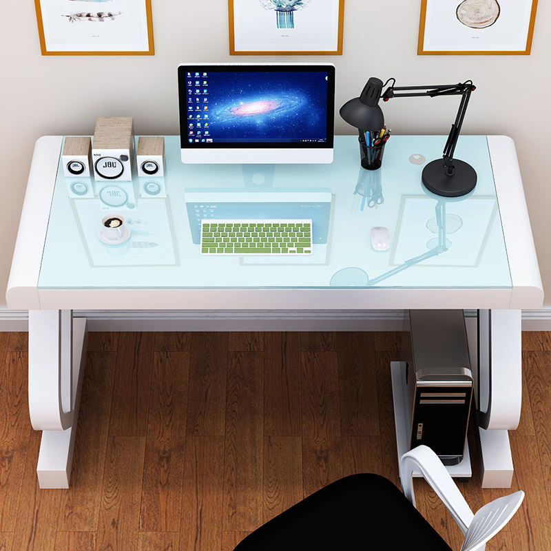 Customers Logo Office Home School Computer Desk with Tempered Glass