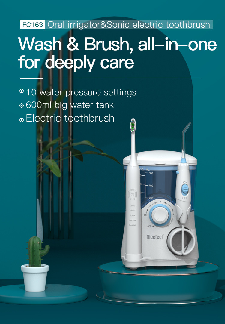 Combo Electric Toothbrush IPX4 Countertop Water Flosser Teeth Whitening 600ml