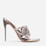 Janbal 10cm Women'S High Heel Slippers Faux Snake Print Open Toe