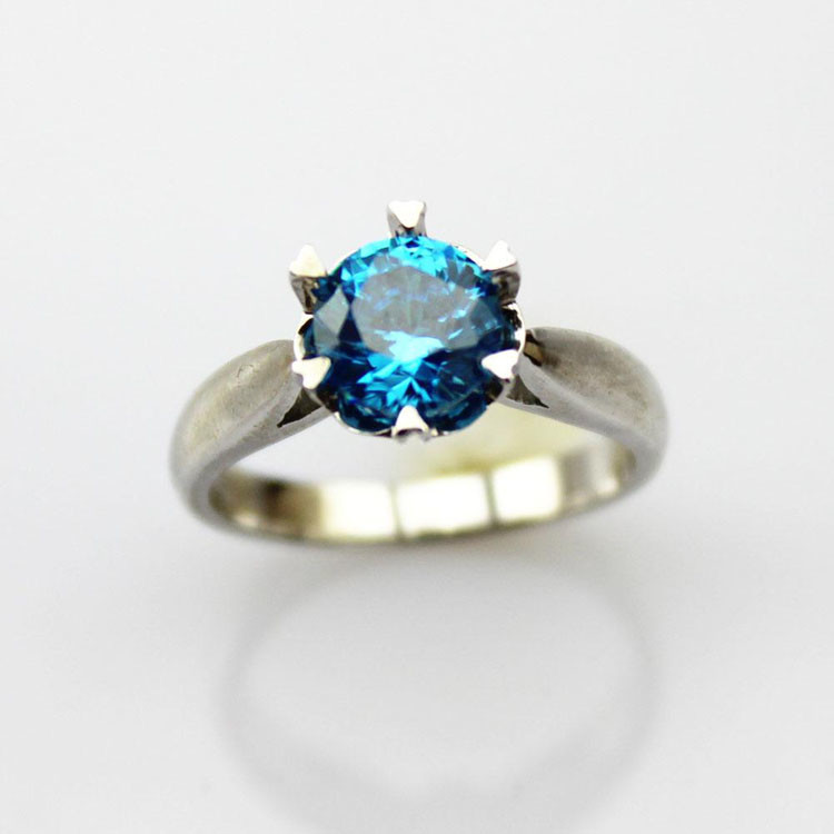 Women Jewelry 6mm Blue Topaz Cubic Zirconia 925 Silver Solitaire Ring (F09)