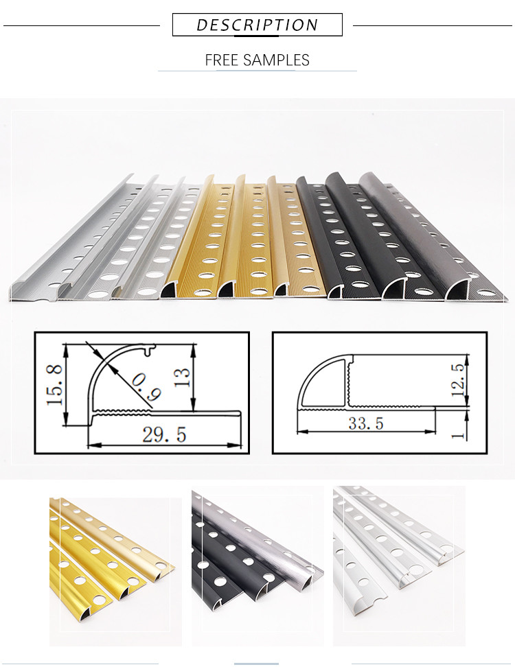 Building Accessories Aluminum Tile Trim 6063 / 6061 Round Shape Extrusion Profile