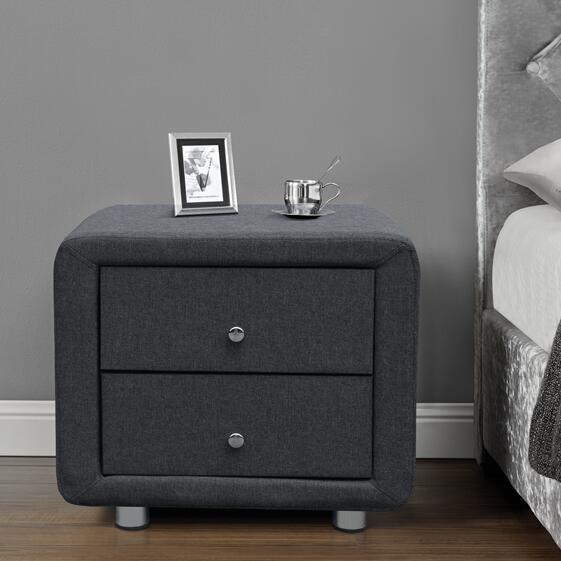 Buy cheap Modern Upholstered Fabric Bedside Table Linen Grey Velvet Nightstand 2 Drawers from wholesalers