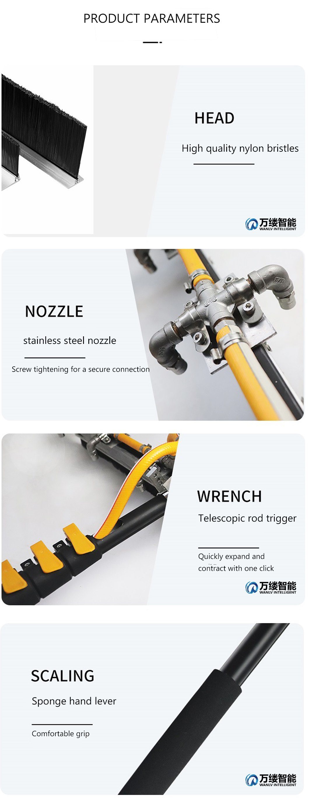 Manufacture 3.5 M Telescopic Pole Water Spray Brush with High Pressure for Photovoltaic Panel Cleaning