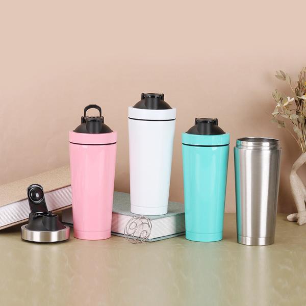 Buy cheap Portable Stainless Steel Shaker Double Section Metal Protein Shaker Bottle With Scale For Gym from wholesalers