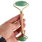Wood Handle Green Aventurine Double Jade Roller Facial Massage Roller