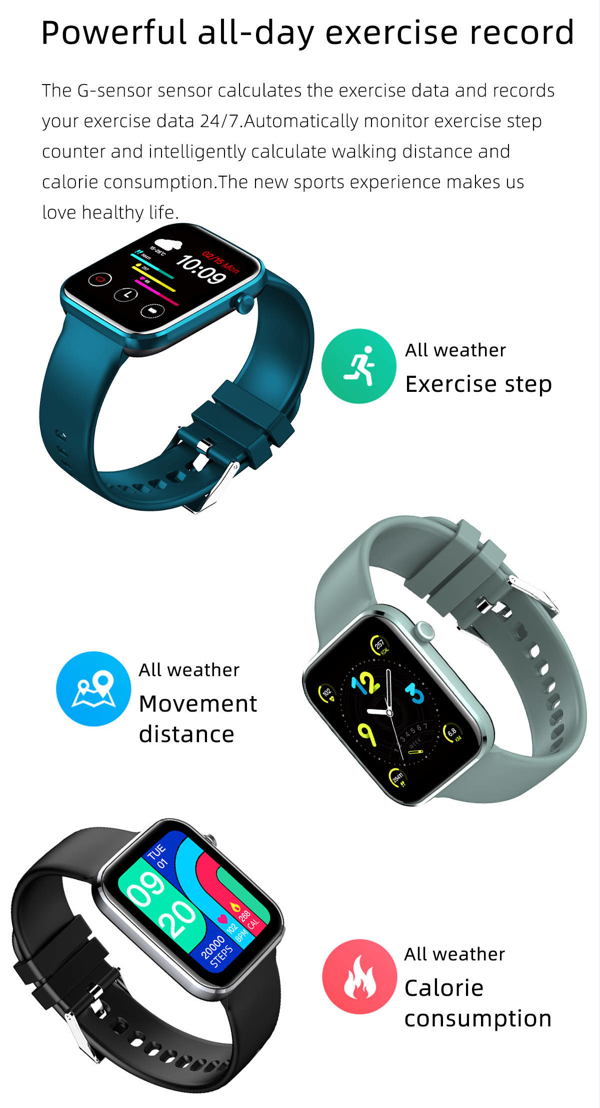 1.69" Display Fitness Smart Watches Heart Rate Detection BLE4.0 FPC Antenna