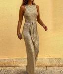 Custom Clothing Factory China Round Neck Sleeveless Sequined Backless Jumpsuit