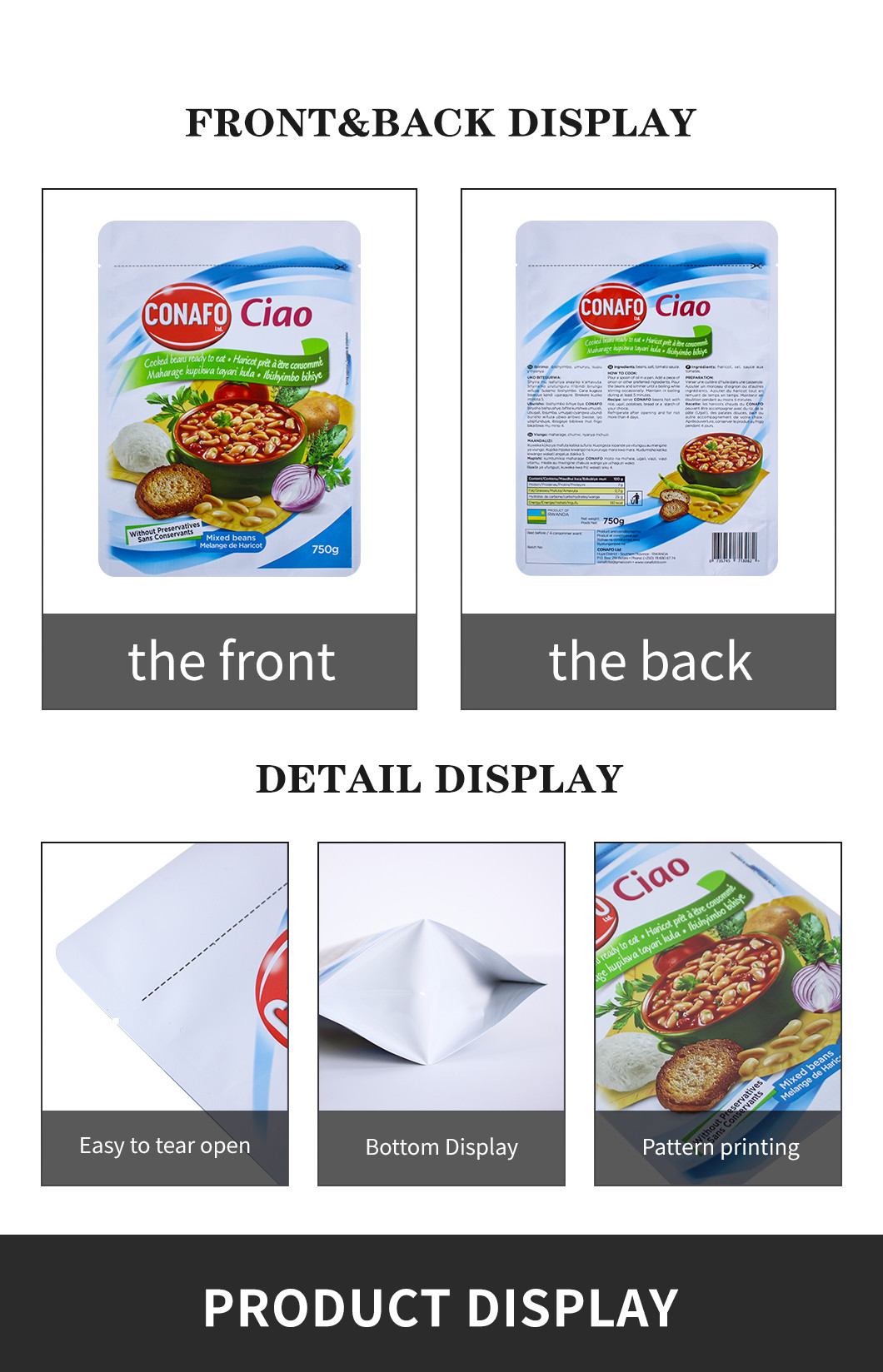 High Temperature Packaging Retort Microwaveable Pouch Custom Full Printing