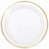 Buy cheap 6" fancy round gold plastic plates with plastic silverware 6" ivory/ gold band round rimini plastic dessert plate from wholesalers