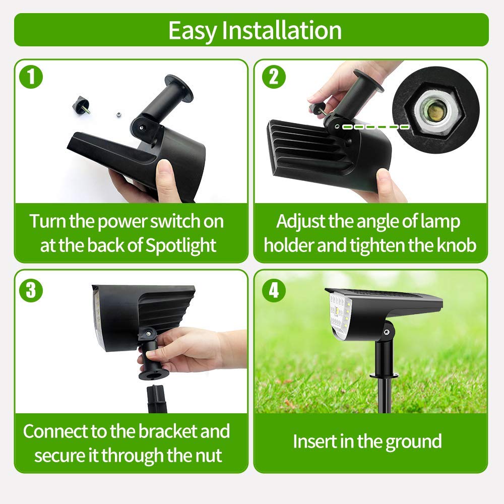 Outdoor ROHS IP67 300LM LED Solar Landscape Spotlights 3 Modes