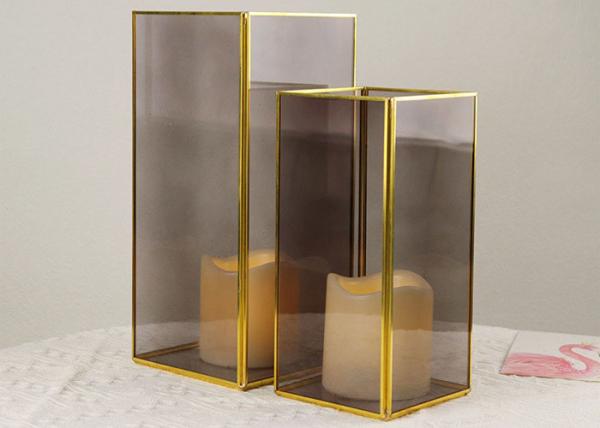 Glass cover copper candle stick box fashion storm lantern wax table geometric