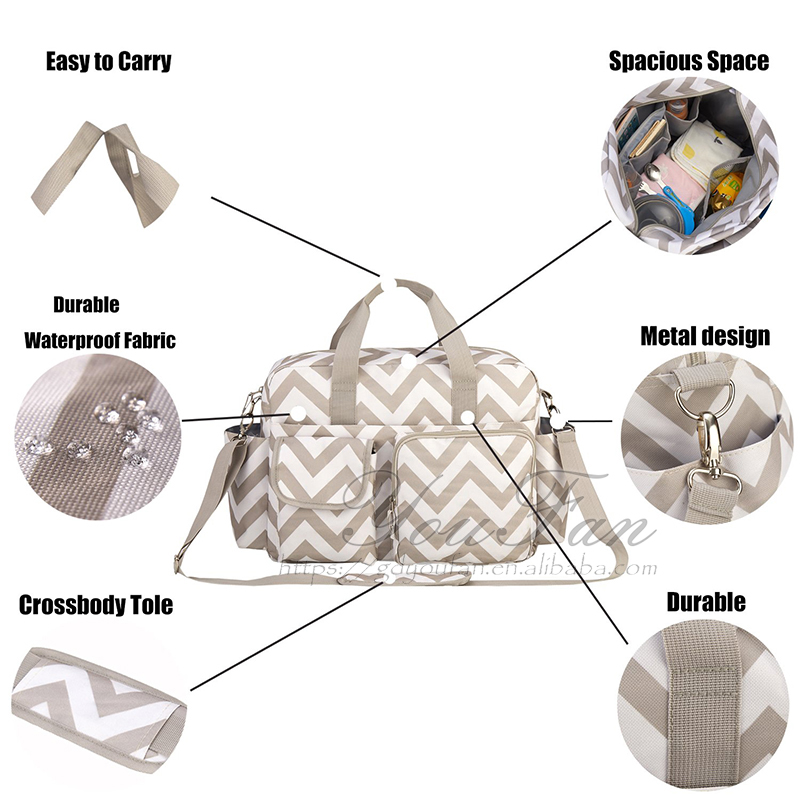 Waterproof Diaper Shoulder Bag Travel Stripe Diaper Handbag