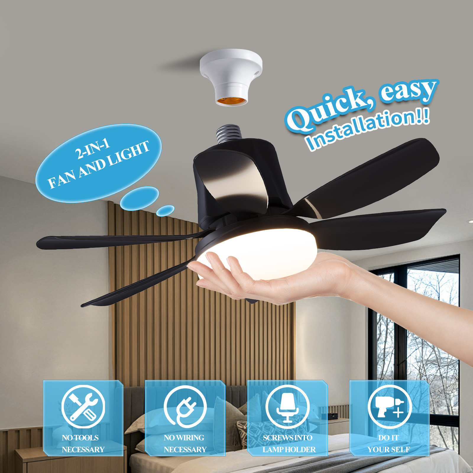 Moving Head Intelligent Home Decor 360 Degree Rotating Ceiling Fan With Dimmable LED Light