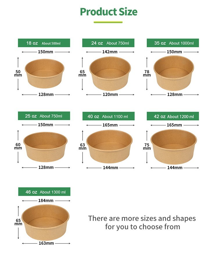 PLA Lid Of Disposable Kraft Bowl Custom Paper Soup Cup Kraft Salad Bowl With Lid