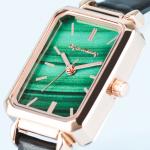 Fashion Leather Strap Alloy Quartz Watch For Women Small Green Square