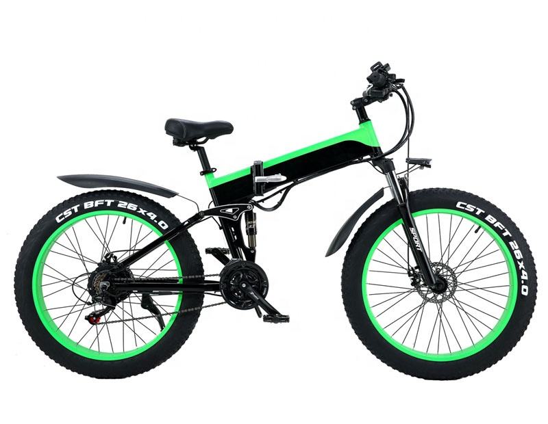 26 Inch Fat Tire Electric City Bike Front Suspension 21 Speed Foldable Ebike Mountain Ebike 48V 500W Electric Fat Bike
