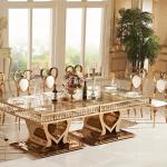 Custom Golden Stainless Steel Glass Dining Table Luxury Rectangle Furniture