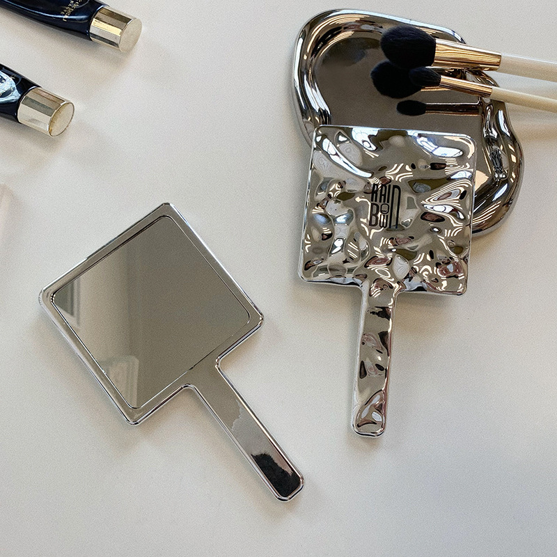 10.5*19*1cm Custom Logo Hand Held Mirror for Daily Makeup in Silver Square Shape