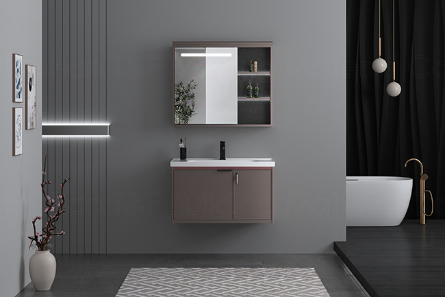 Mirrored Bathroom Vanity Units , Aluminium Single Sink Corner Vanity