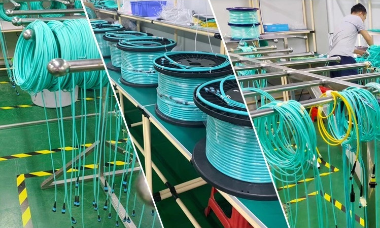 MTP 12 Core OM4 MM Fiber Optic Trunk Cable For Data Center Cabling