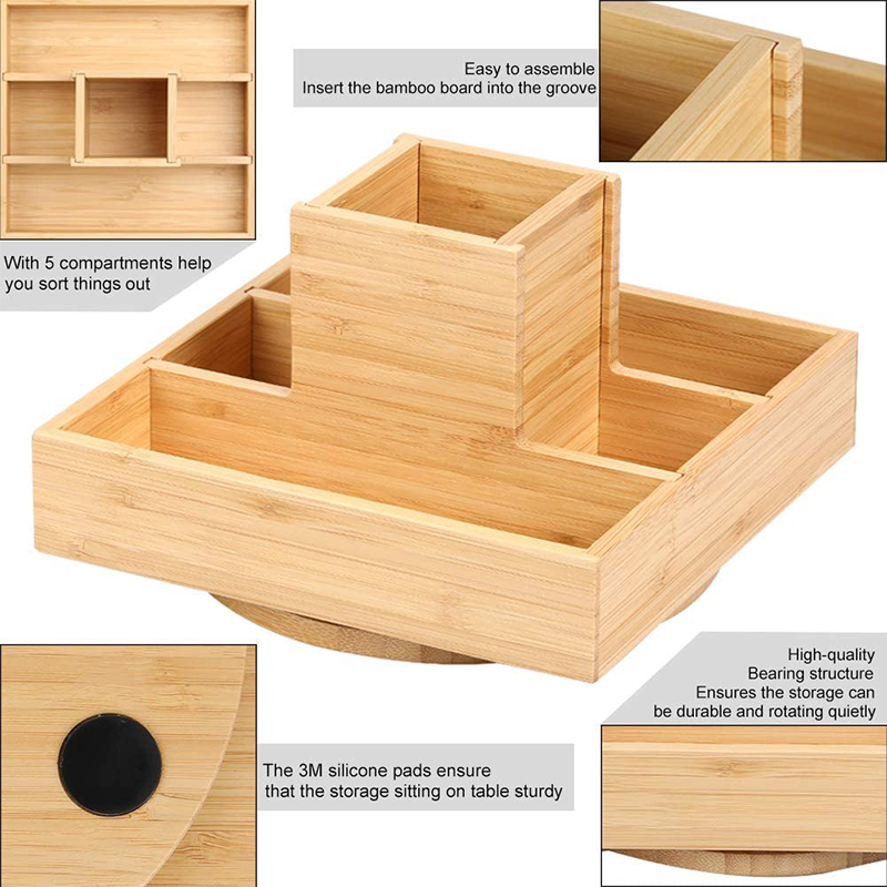 Bamboo Multifunctional Rotating Pen Holder for Desk Art Supply Organizer 18x18x11.5cm